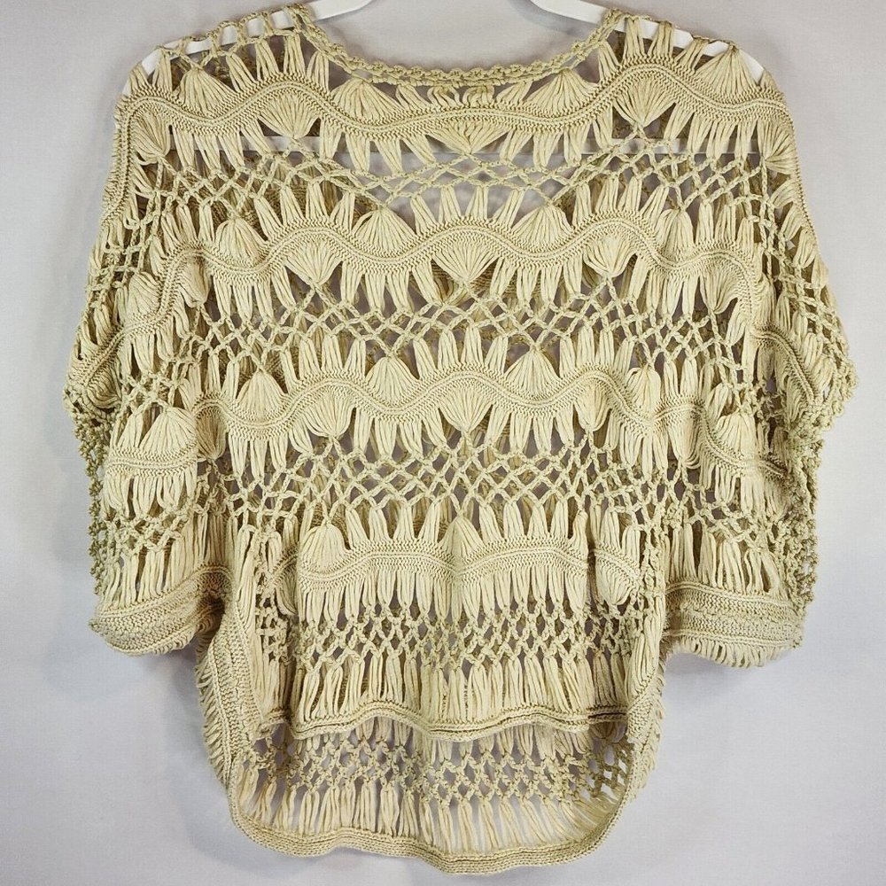 Millau Womens Open Knit Crop Wide Sleeve Beige Sweater Size Small - Picture 5 of 7